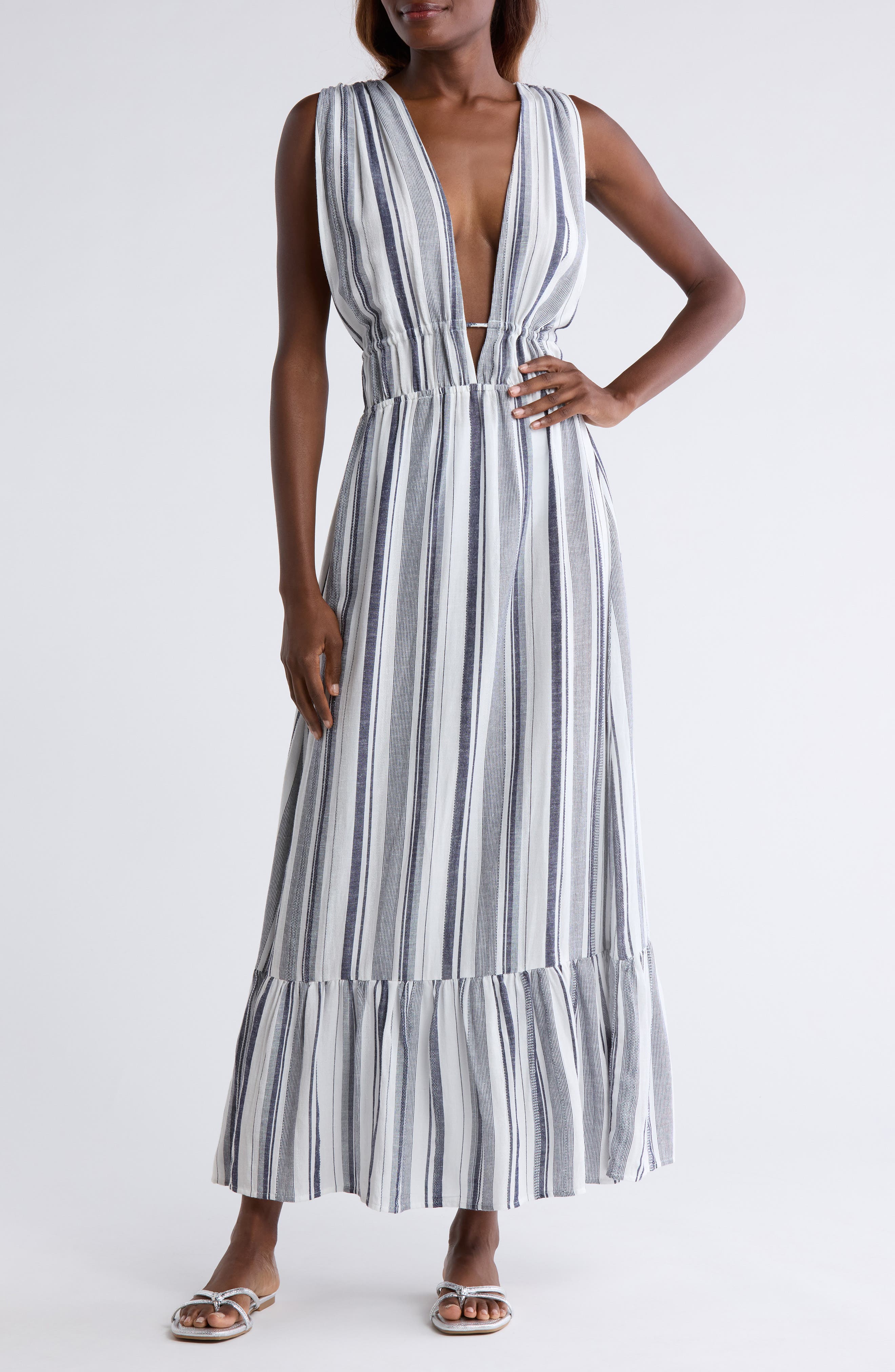 Nordstrom Ruched Plunge Maxi Cover-Up Dress