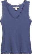 Treasure & Bond Pointelle Lace Trim Cotton Blend V-Neck Tank