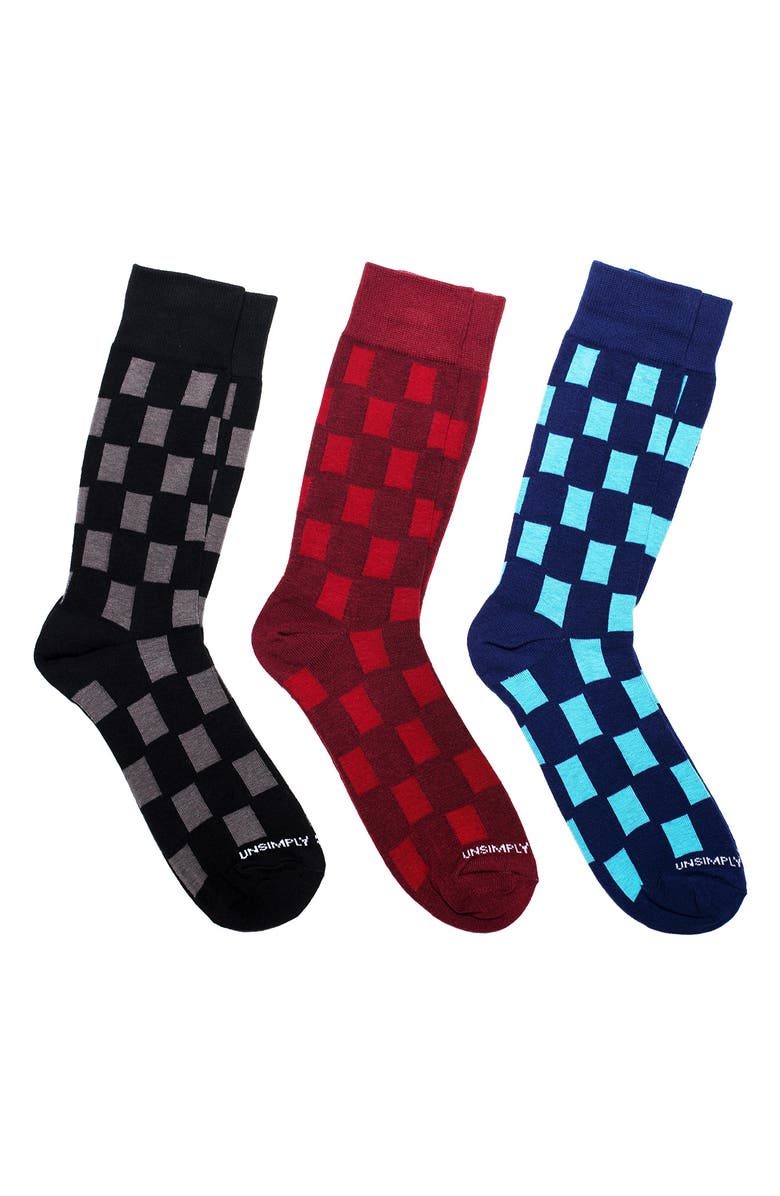 UNSIMPLY STITCHED Assorted 3-Pack of Crew Socks, Main, color, Black Multi