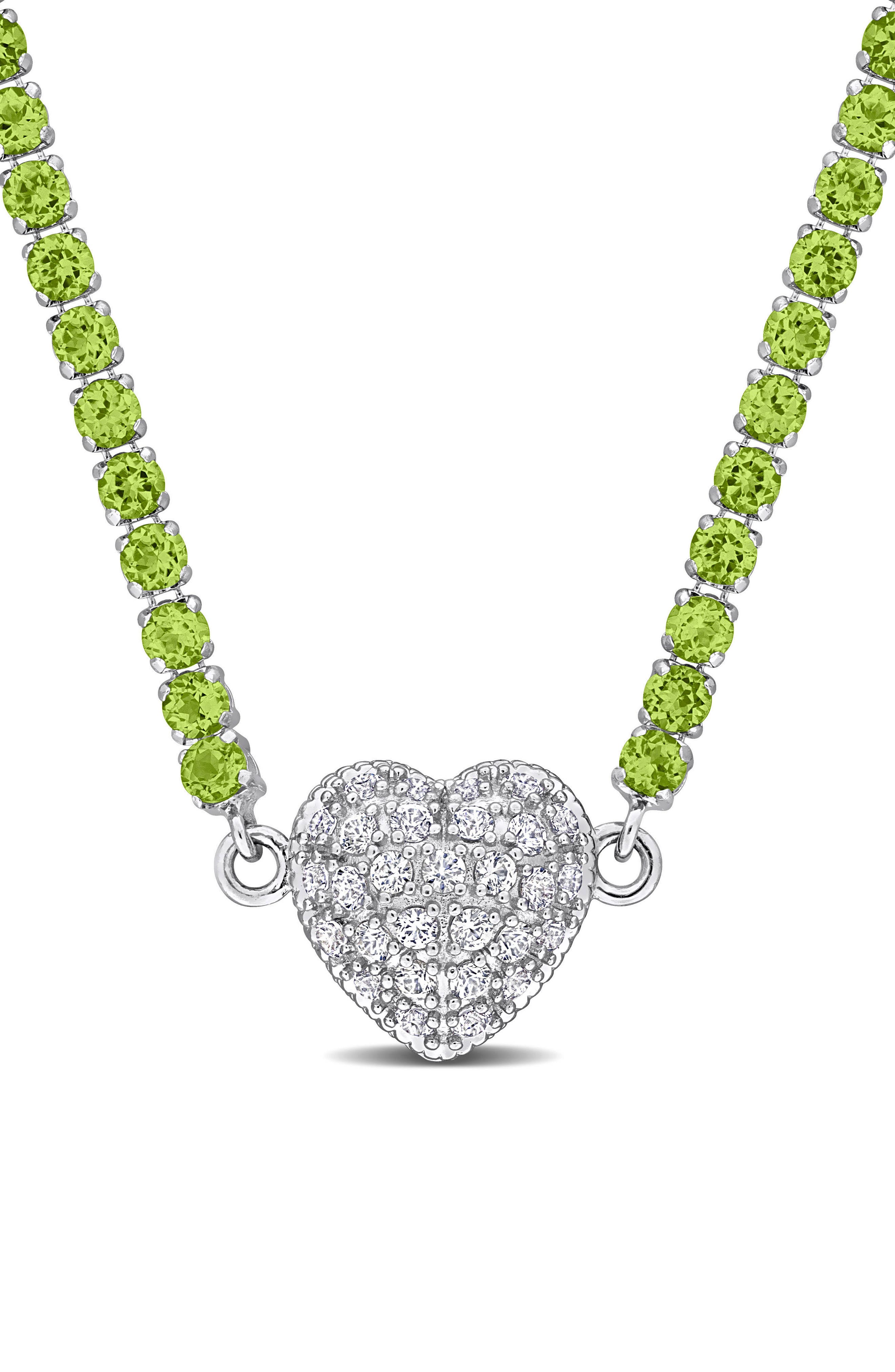 DELMAR Lab Created White Sapphire Heart Necklace