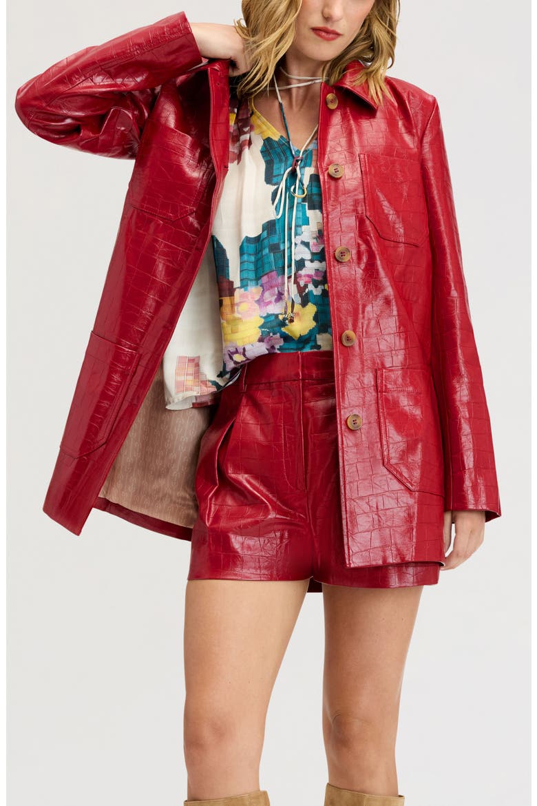 Croc Embossed Faux Leather Jacket, Alternate, color, CRANBERRY