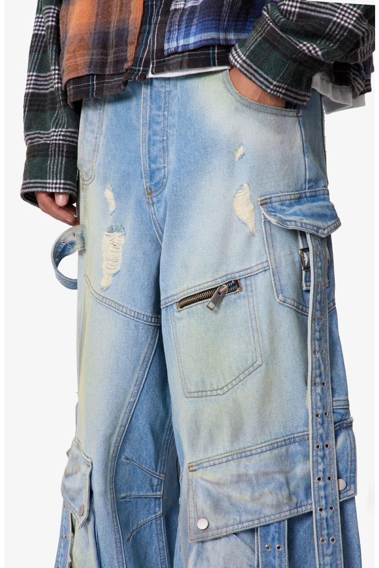 Belt Accent Rave Denim Ultra Baggy Wide Leg Jeans, Alternate, color, WASHED BLUE