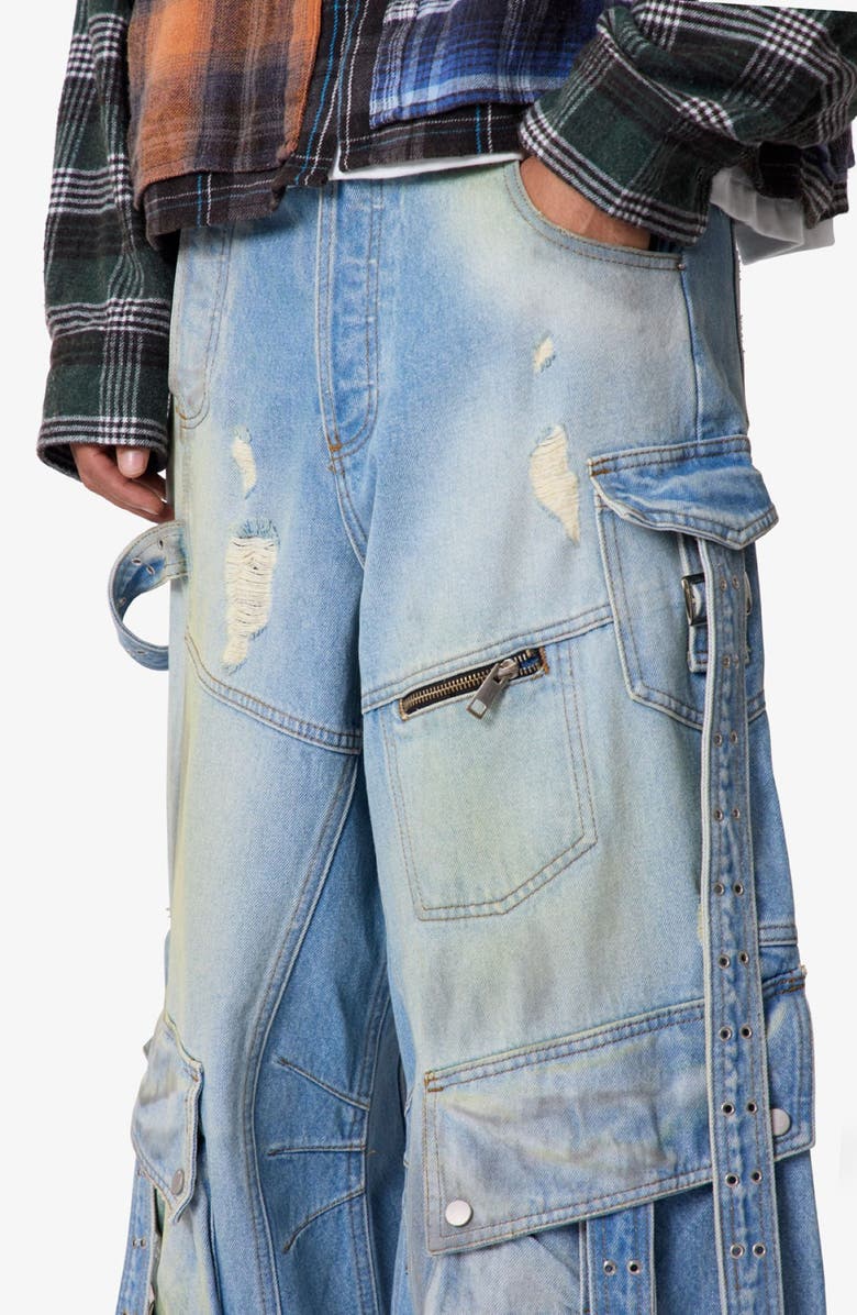 mnml Belt Accent Rave Denim Ultra Baggy Wide Leg Jeans, Alternate, color, 