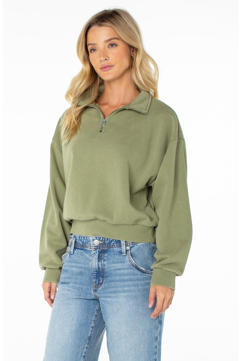 Half Moon Cotton Blend Quarter Zip Pullover, Alternate, color, OIL GREEN