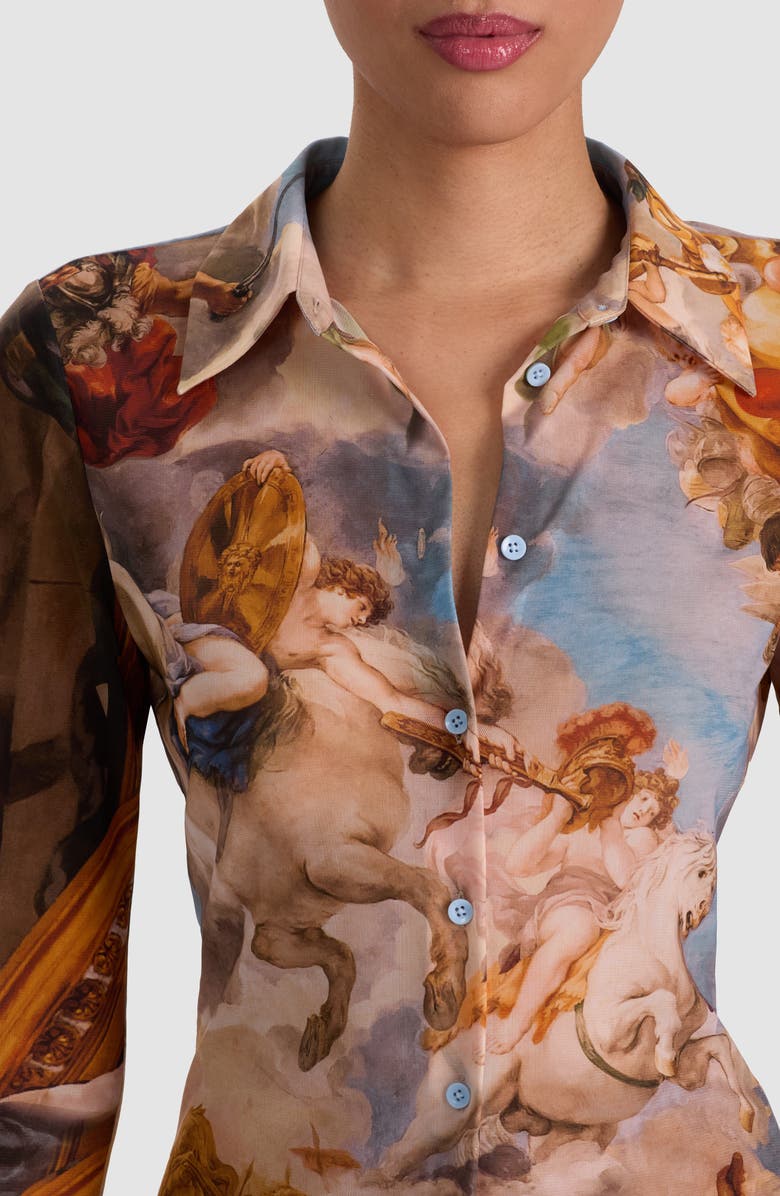 Alice + Olivia Jade Mesh Button-Up Shirt, Alternate, color, Renaissance Fair