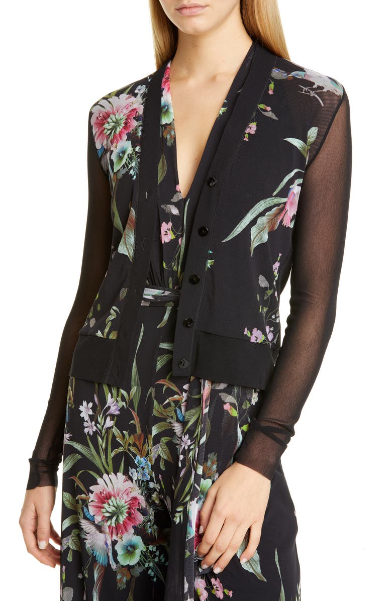 Fuzzi Floral Sheer Sleeve Cardigan, Alternate, color, 