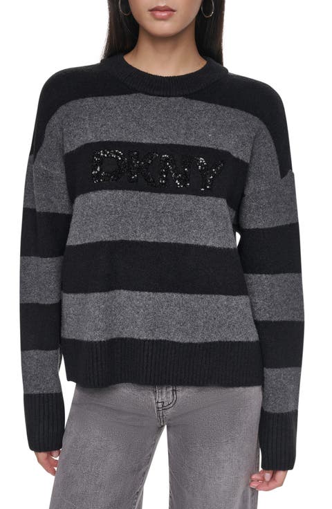 Sequin Logo Stripe Sweater