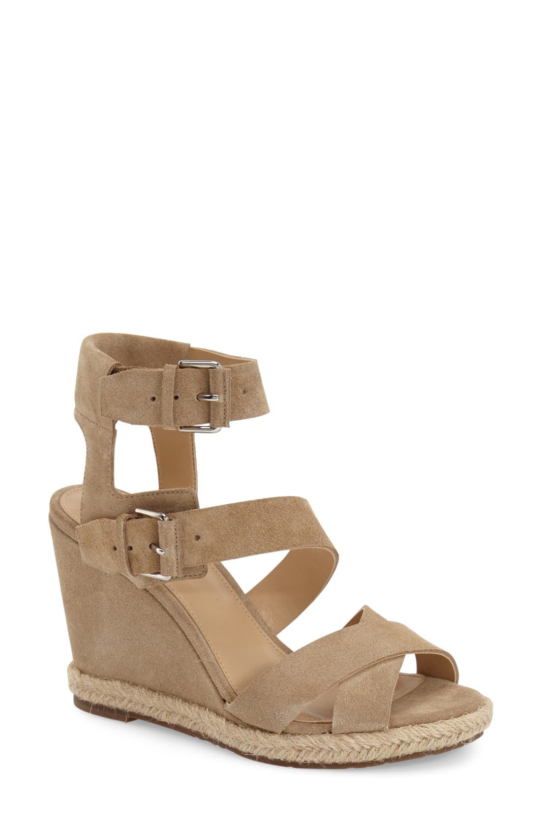 'Karla' Wedge Sandal, Main, color, NATURAL SUEDE