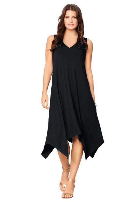Plus Size Stretch Knit Mid Length Sleeveless Swing Dress