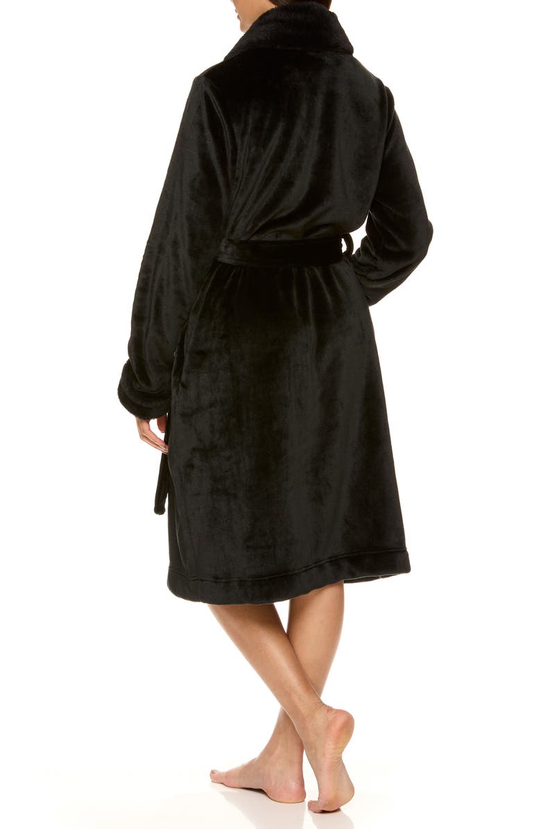 Tahari Plush Velour Robe with Faux Fur Trim, Alternate, color, Black