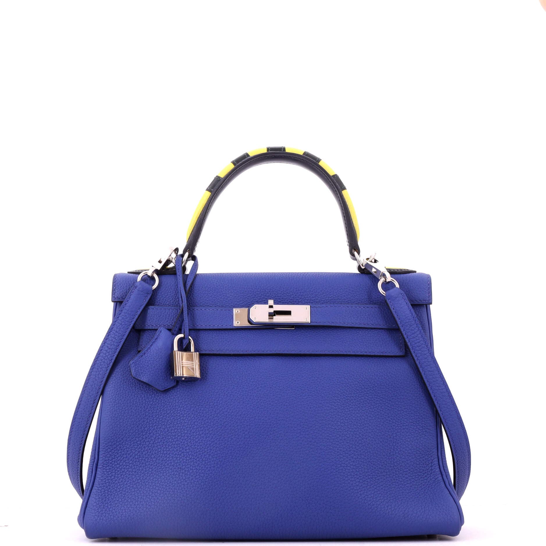 Kelly Au Trot Handbag Blue Togo with Palladium Hardware 28, Main, color, Blue