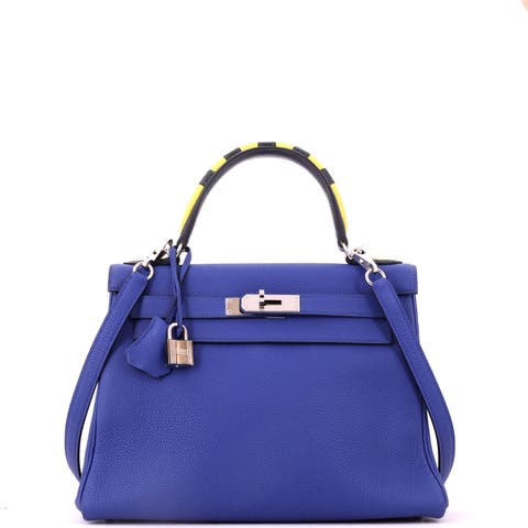 Kelly Au Trot Handbag Blue Togo with Palladium Hardware 28
