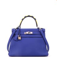 Pre-Owned Hermes Kelly Au Trot Handbag Blue Togo with Palladium Hardware 28