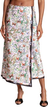 Avec Les Filles Asymmetric Faux Wrap Midi Skirt