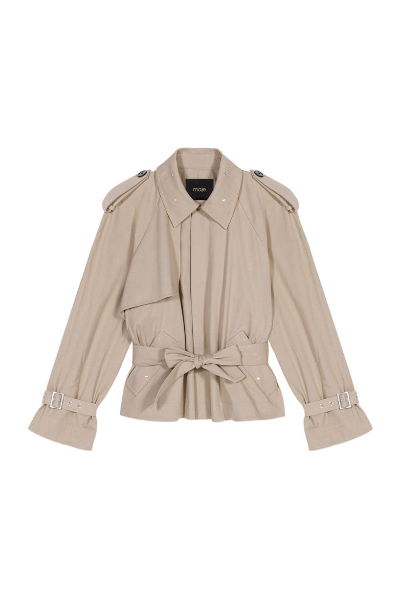 Short studded trench coat, Alternate, color, Beige