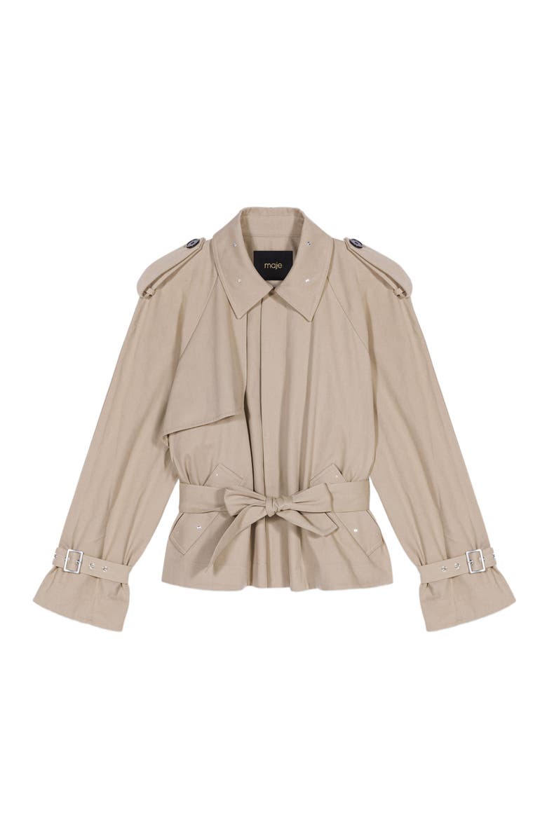 maje Short studded trench coat, Alternate, color, 