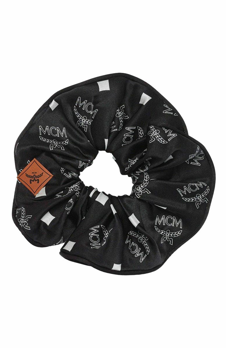 MCM Monogram Print Silk Scrunchie, Alternate, color, 