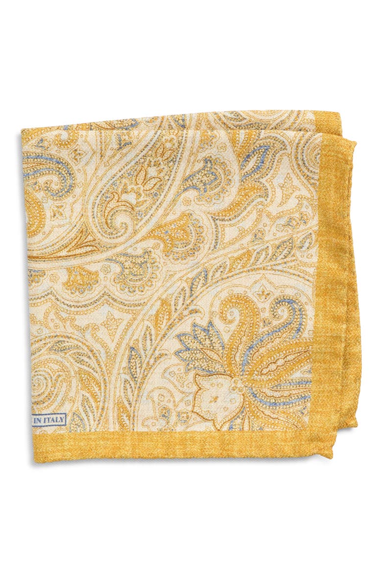 Paisley Silk Pocket Square, Main, color, YELLOW