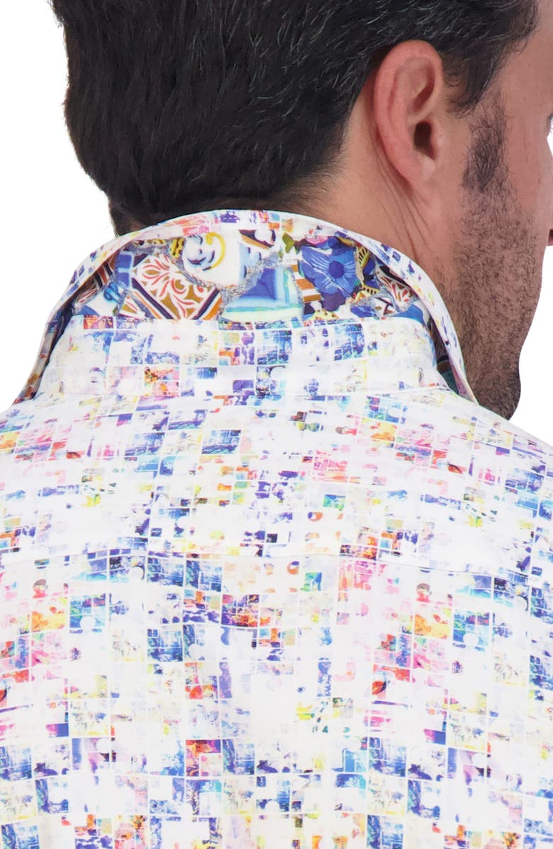 Robert Graham Box Print Cotton Button-Up Shirt, Alternate, color, White