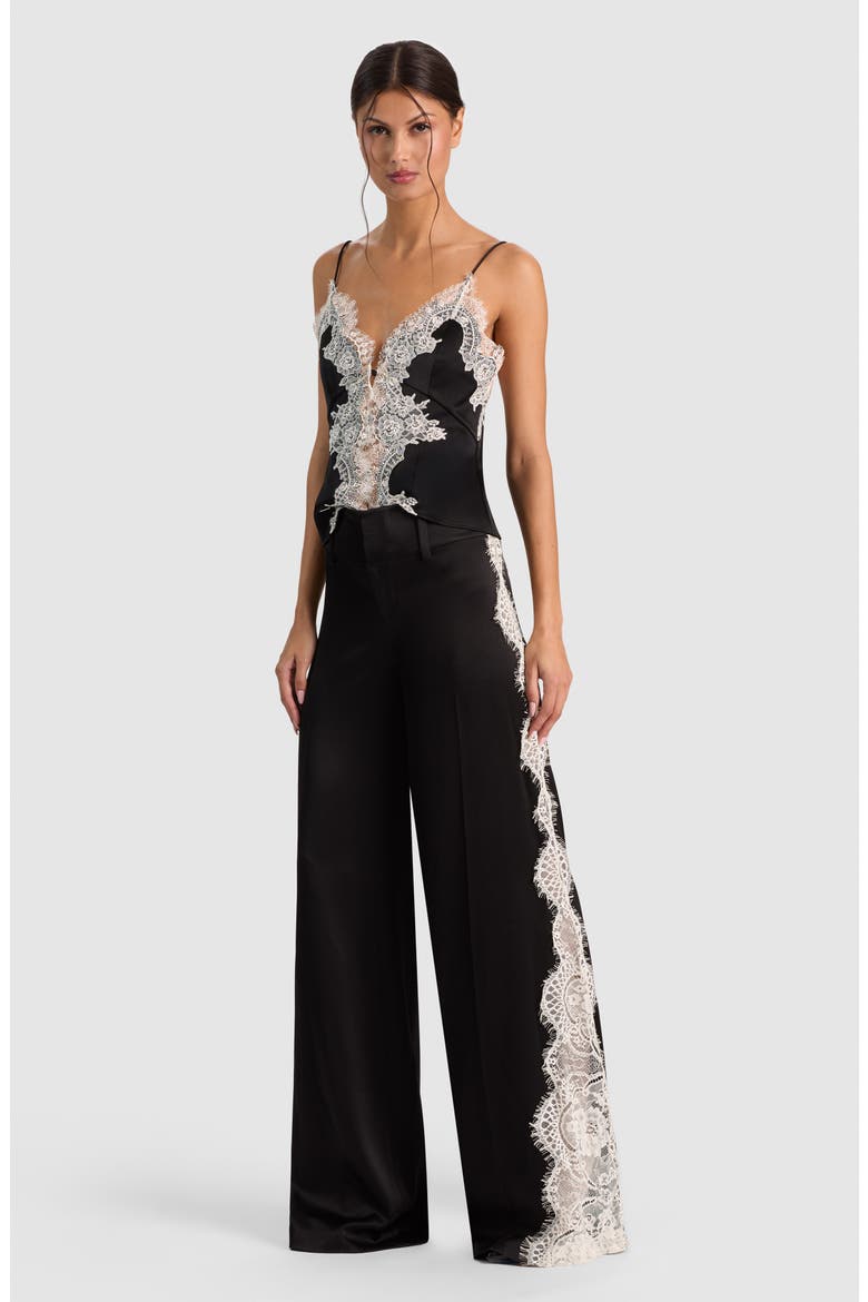 Olivia Low Rise Lace Inset Wide Leg Pants, Alternate, color, BLACK CHINO