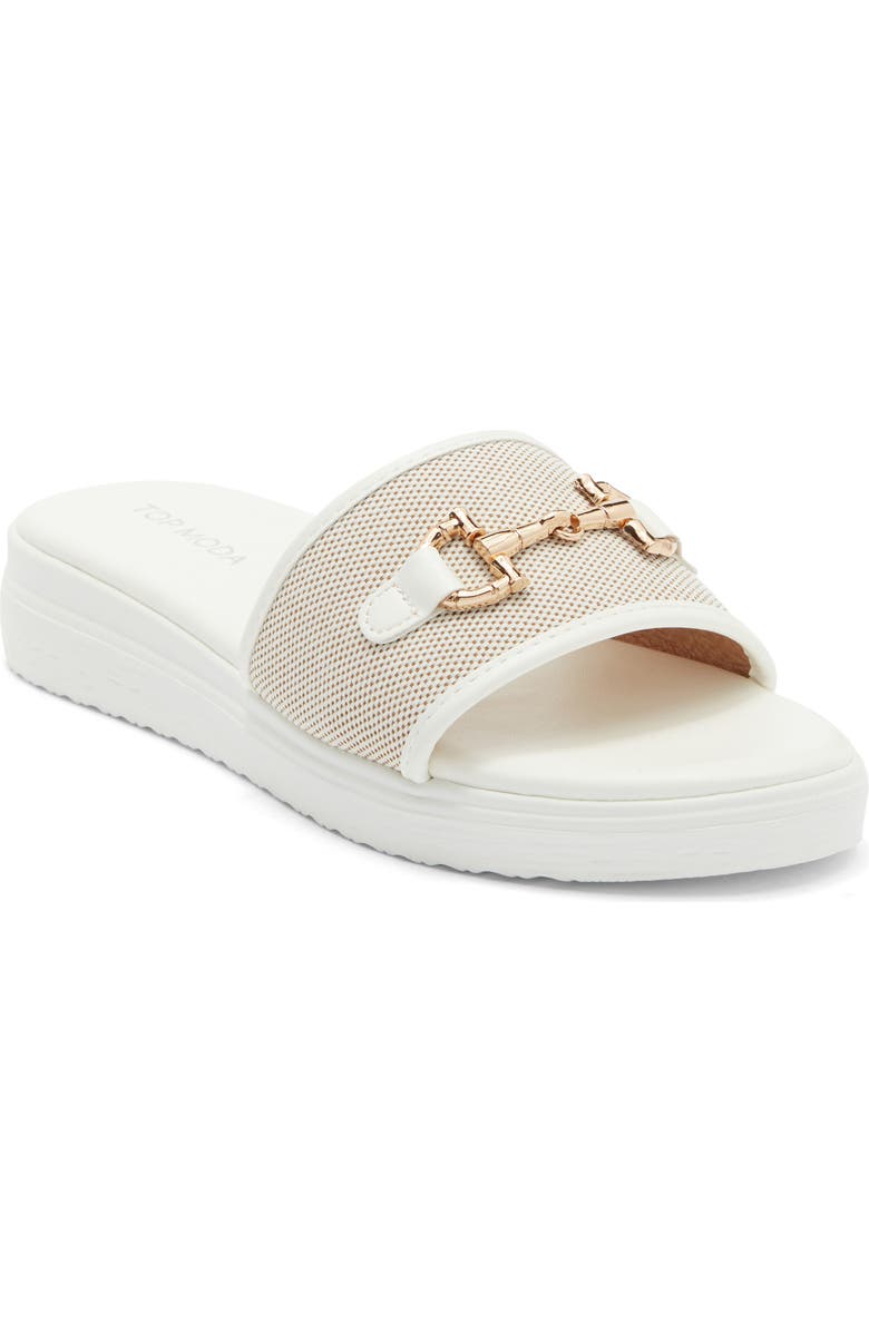 TOP MODA Genova Bit Slide Sandal, Main, color, White Pu