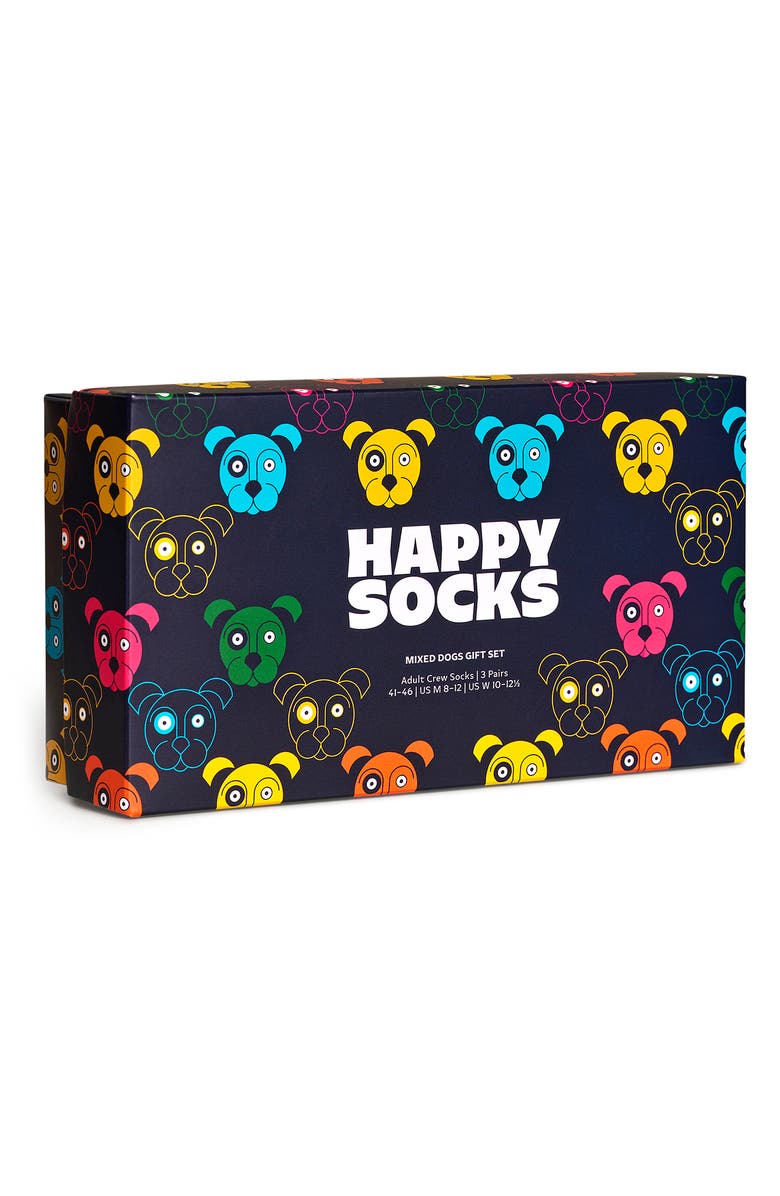 Happy Socks Mixed Dog 3-Pack Assorted Crew Socks Gift Set, Alternate, color, Navy