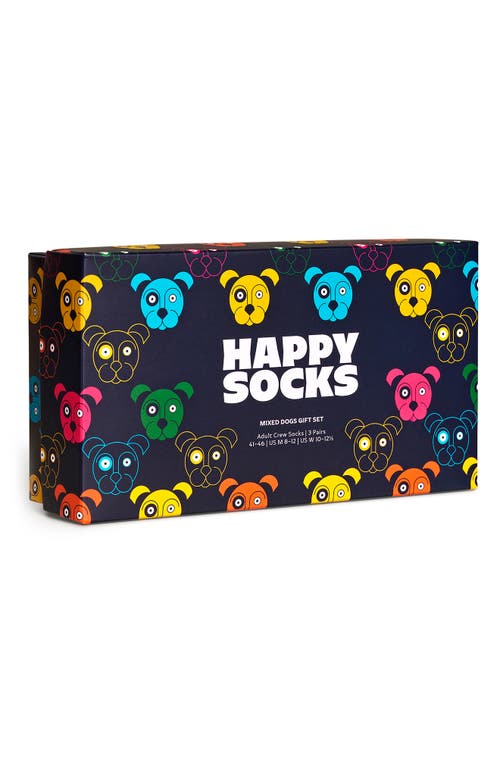 Happy Socks Mixed Dog 3-pack Assorted Crew Socks Gift Set In Navy