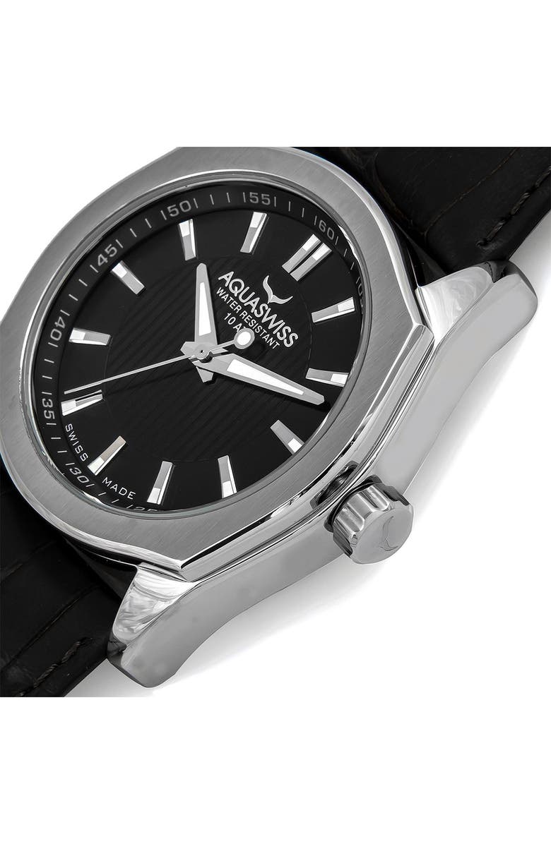 AQUASWISS Unisex Classic IV Leather Strap Watch, 50mm, Alternate, color, Black