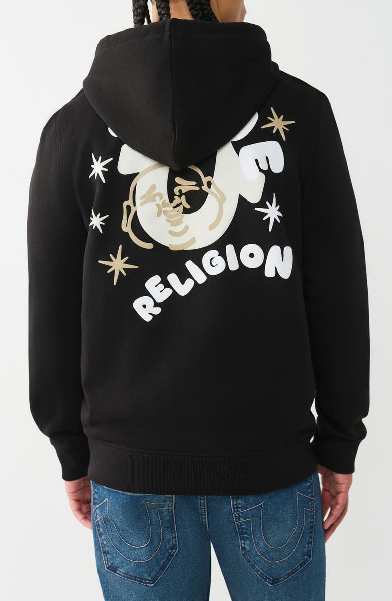 True Religion Puff Buddha Icon Zip Hoodie, Alternate, color, Jet Black