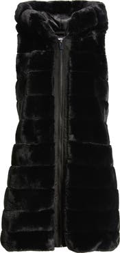 Via Spiga Hooded Quilted Faux Fur Vest