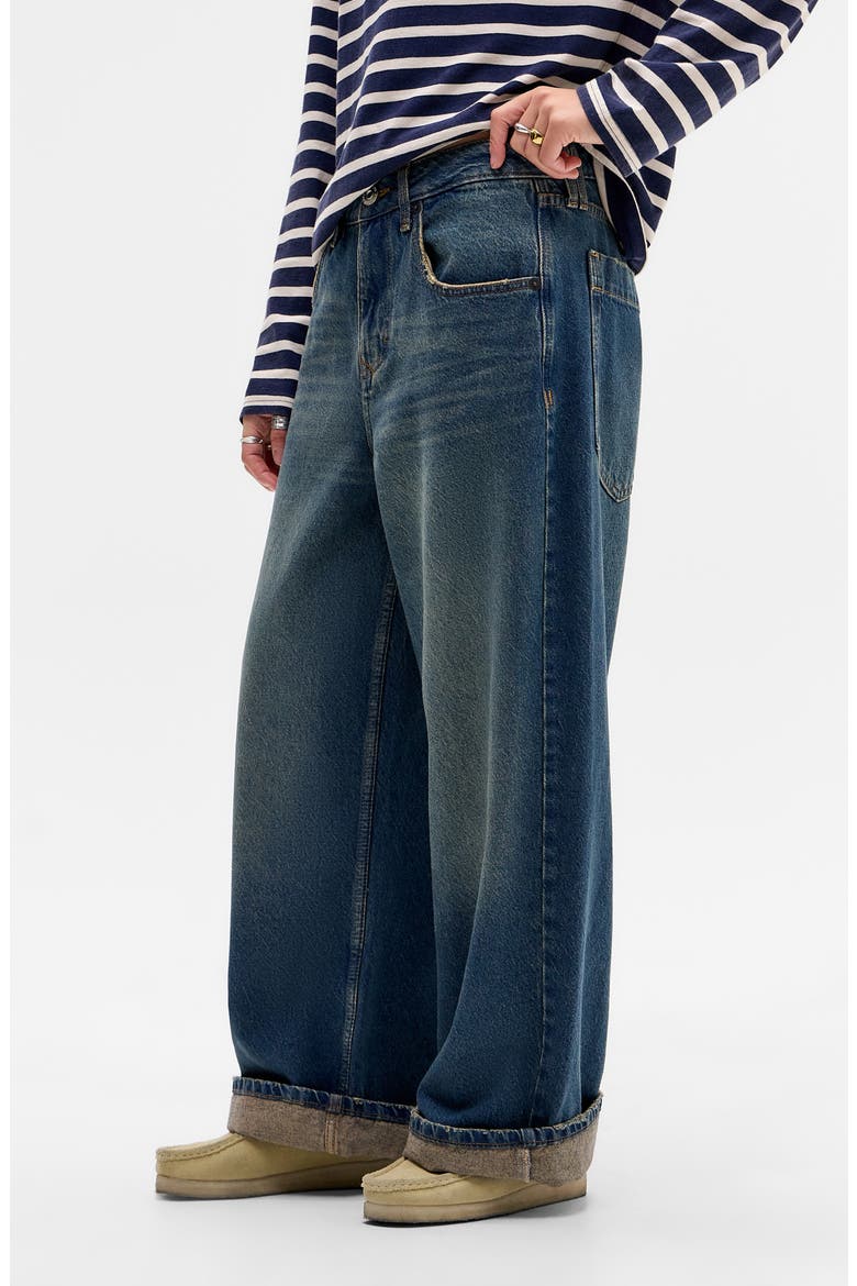 Jaya Texan Low Rise Cuffed Hem Wide Leg Jeans, Alternate, color, BLUE