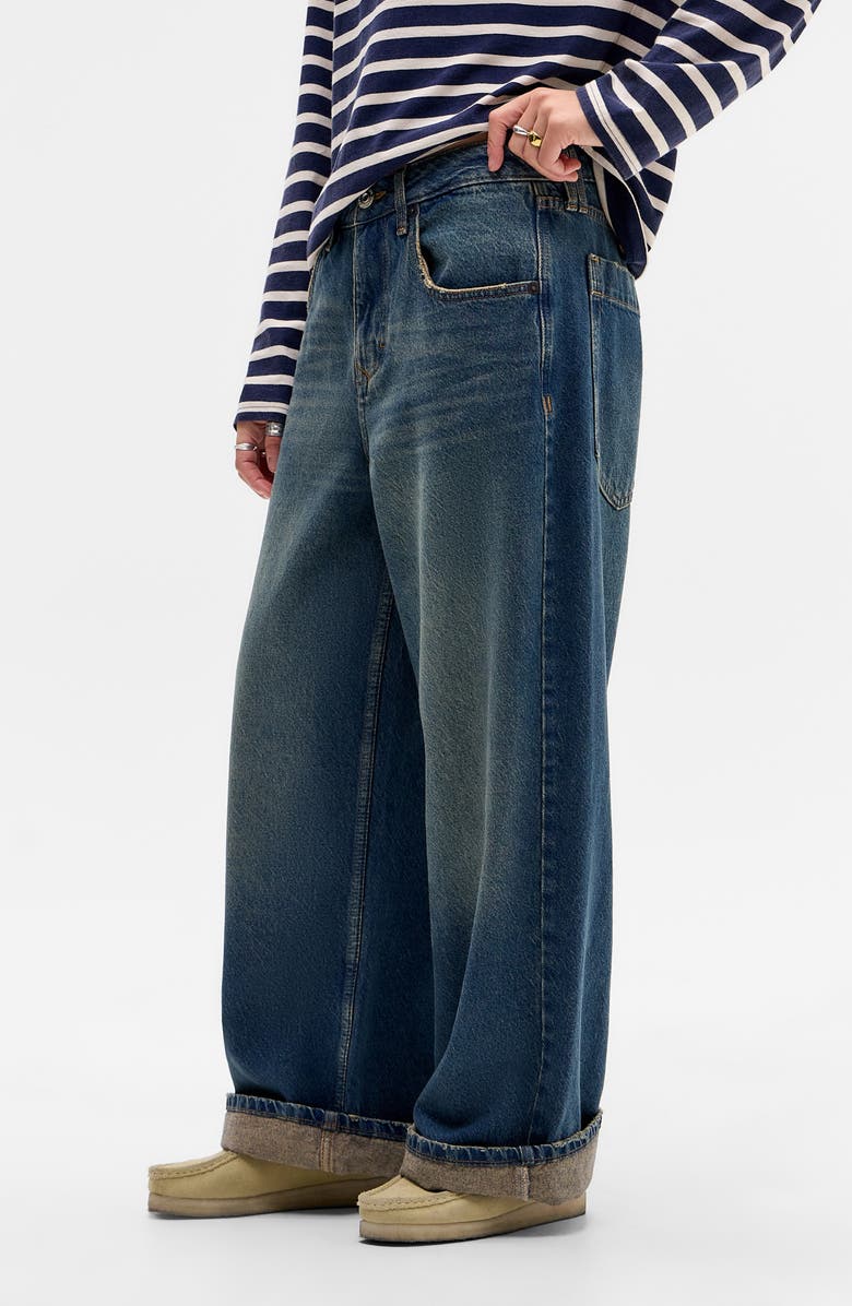 BDG Urban Outfitters Jaya Texan Low Rise Cuffed Hem Wide Leg Jeans, Alternate, color, Blue