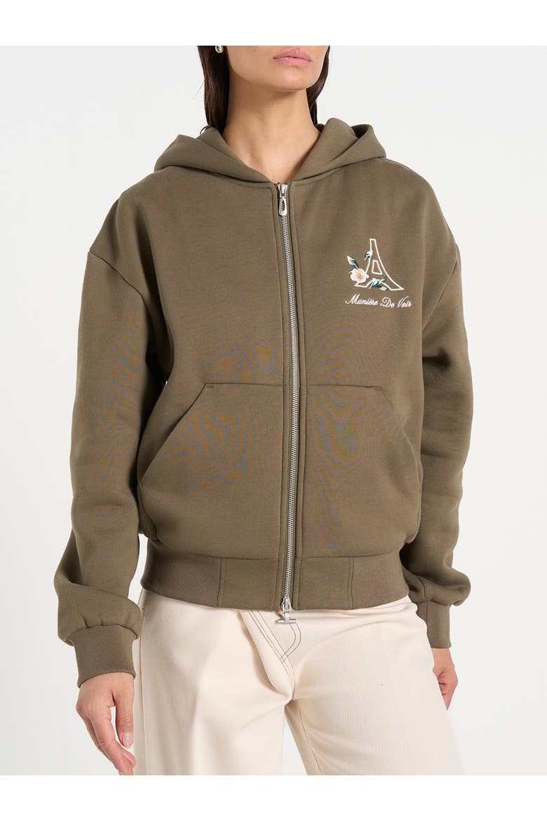 Unisex Floral Eiffel Zip Hoodie, Alternate, color, Olive