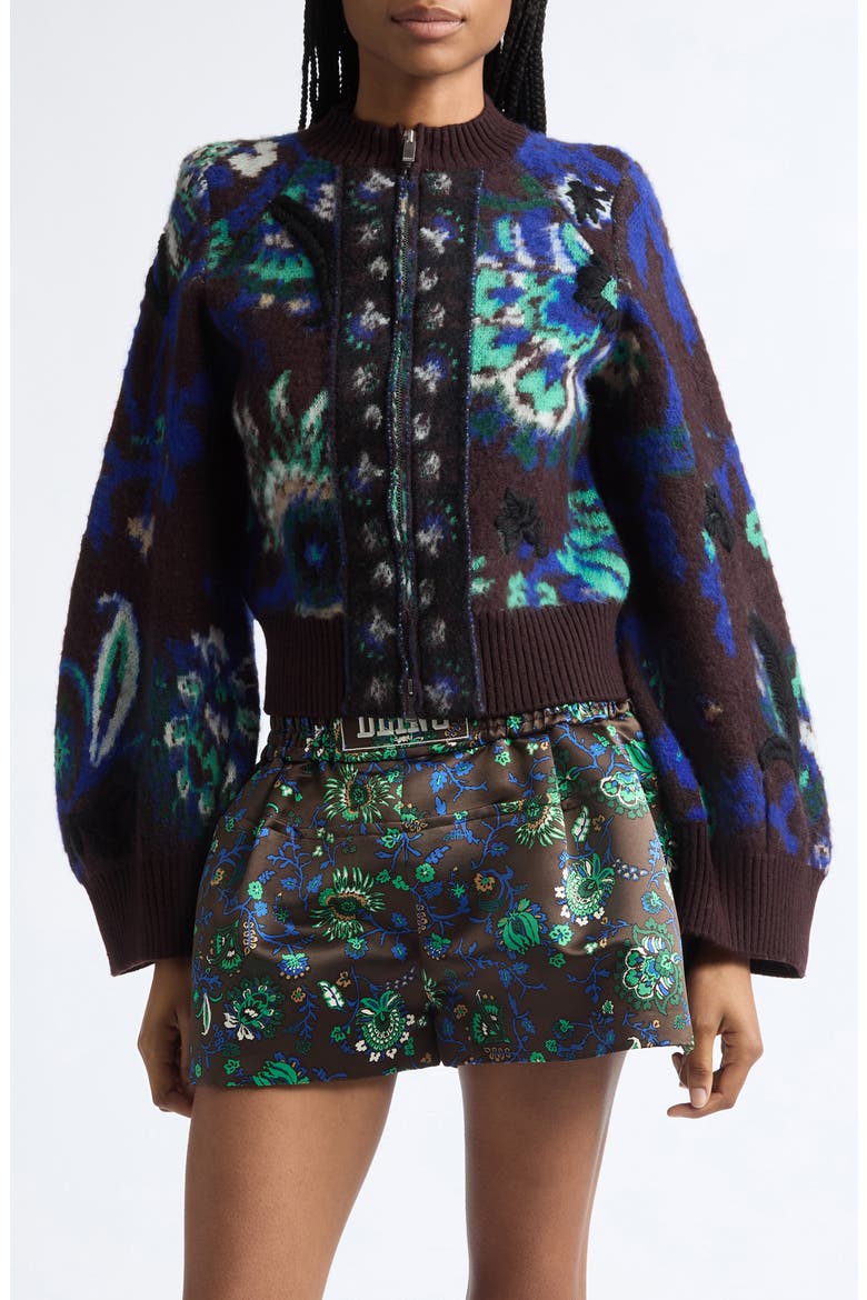 Floral Print Satin Shorts, Main, color, BROWN