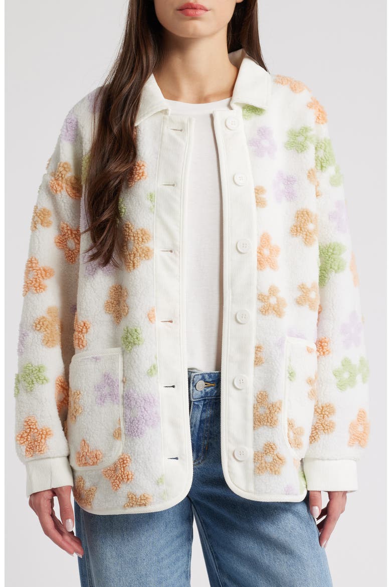 Daisy Floral High Pile Fleece Shacket, Main, color, WHITE MULTI FLORAL