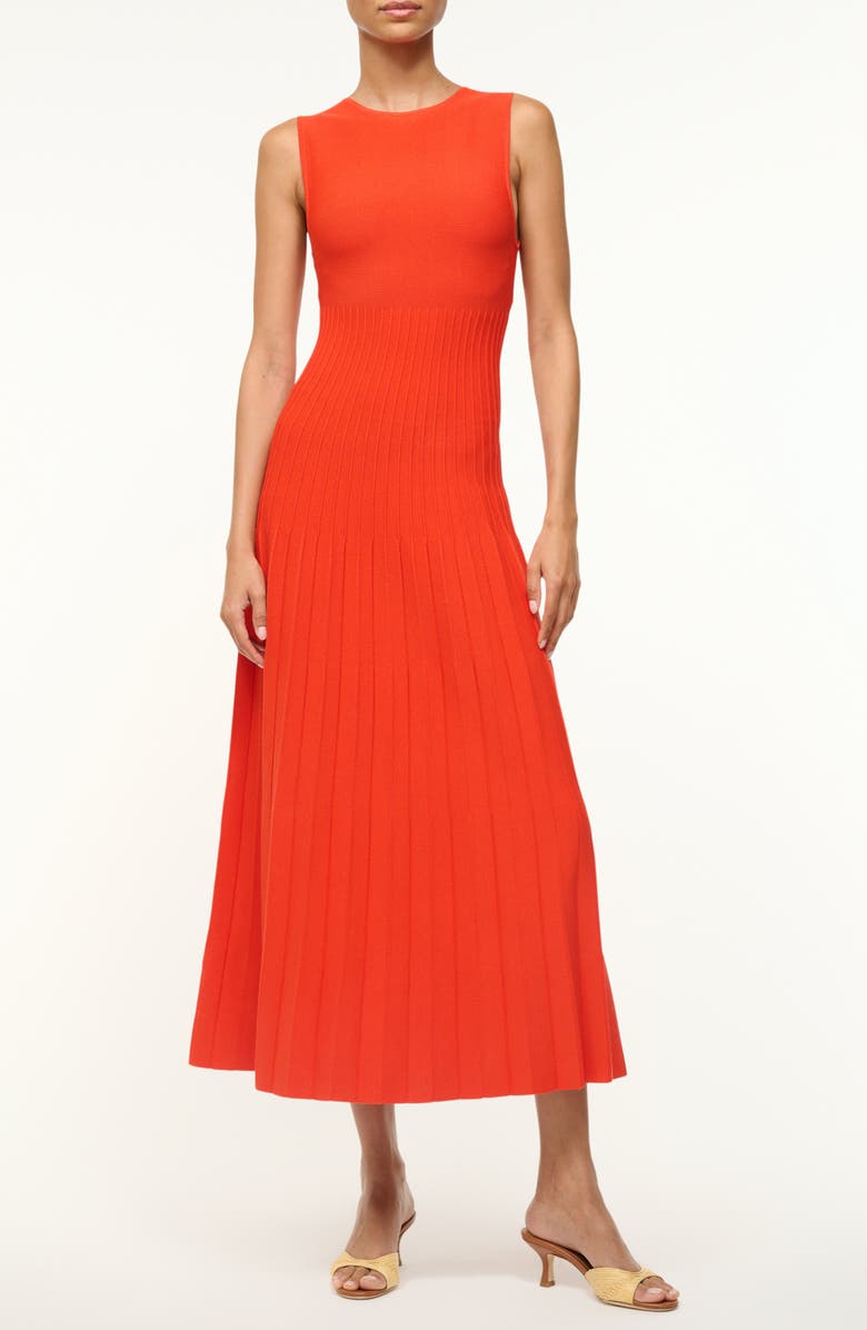 STAUD Elyse Pleated Sleeveless Knit Maxi Dress, Main, color, Cayenne