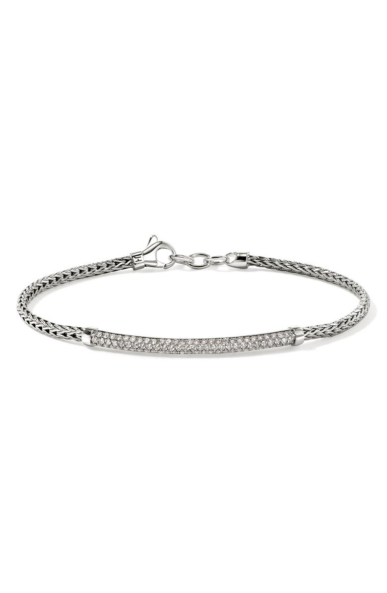 John Hardy JH Essential Pavé Bracelet, Gold, Diamonds, 2.5mm, Main, color, Silver/Diamonds
