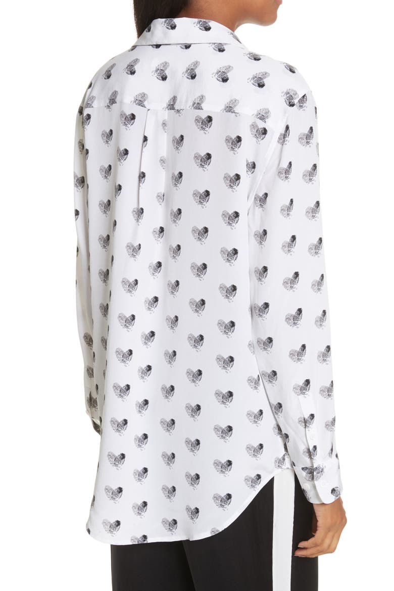 Signature Heart Print Silk Shirt, Alternate, color, BRIGHT WHITE