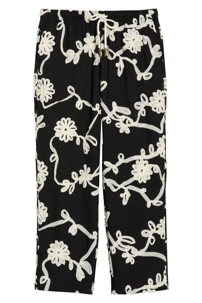 Floral Ribbon Ankle Pants, Alternate, color, BLACK