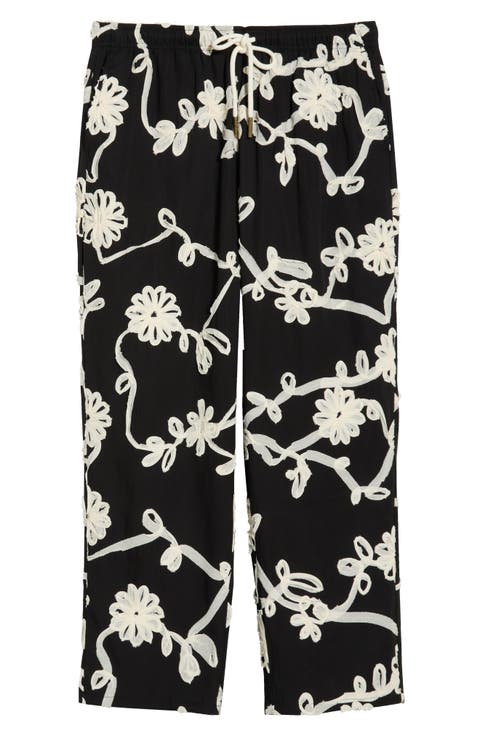 Floral Ribbon Ankle Pants