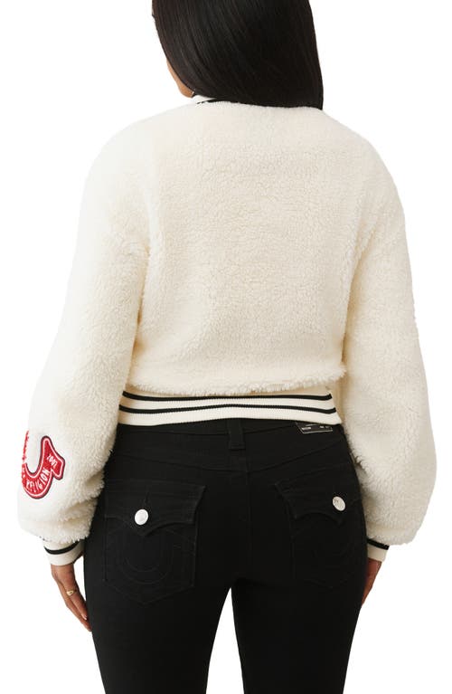 True Religion Varsity Chenille Bomber Jacket In White