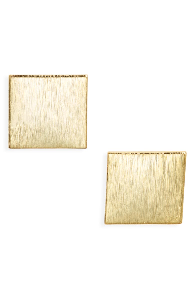 Kiara by Ki-ele Eliza Brushed Square Stud Earrings, Main, color, Gold