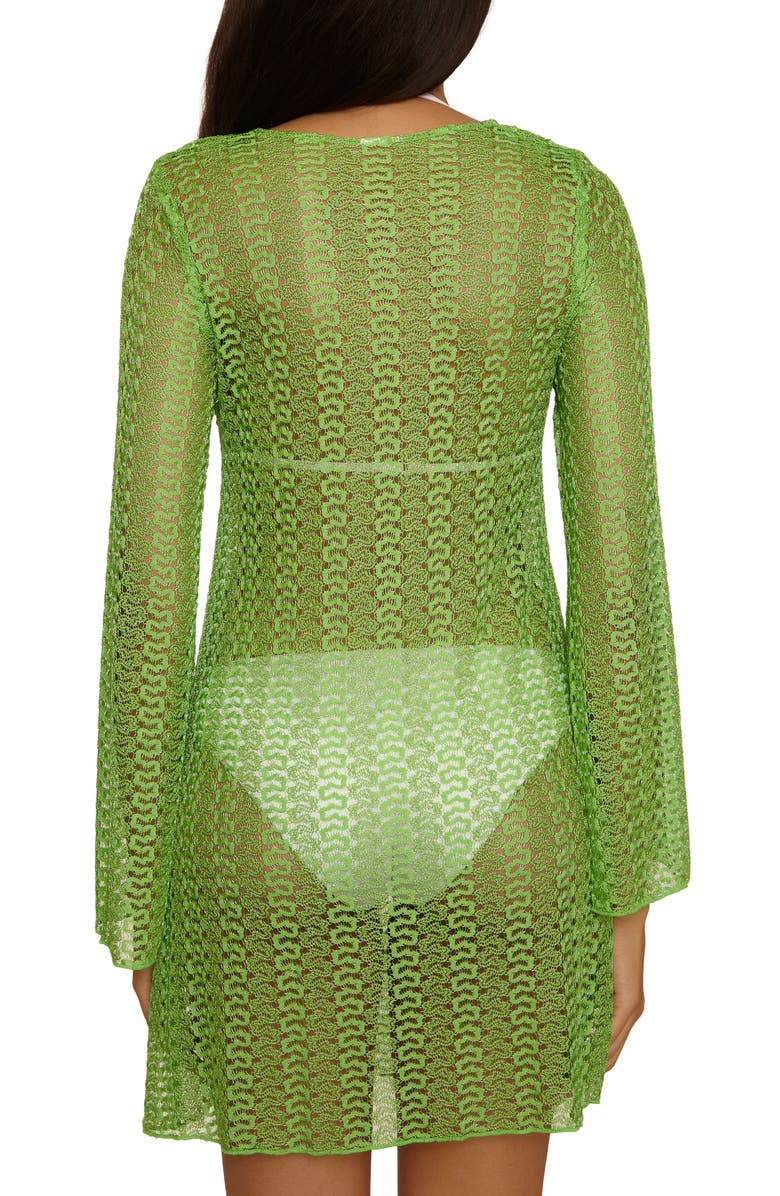 Becca Metallic Long Sleeve Sheer Cover-Up Dress, Alternate, color, Green Apple