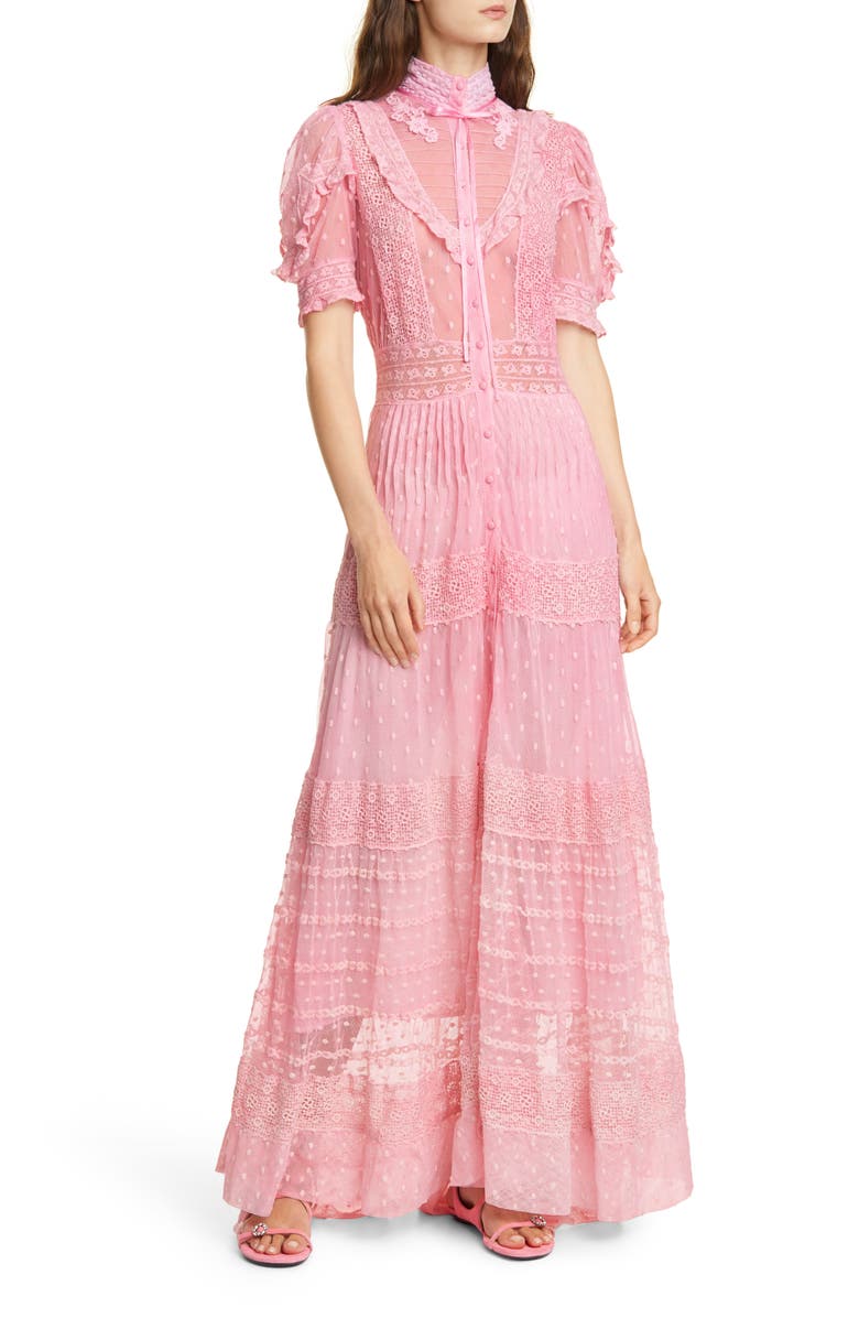 LoveShackFancy Priya Lace & Swiss Dot Maxi Dress, Main, color, 