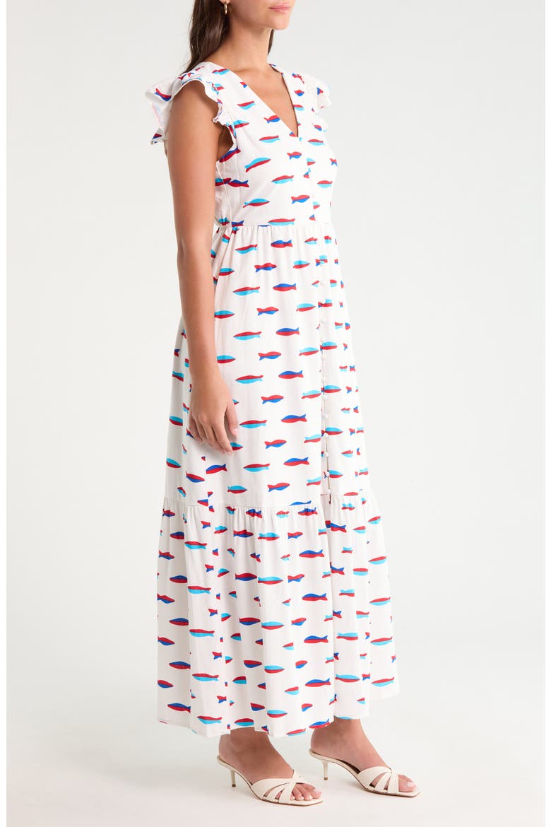Evianna Flutter Sleeve Maxi Dress, Alternate, color, WHITE-MULTI