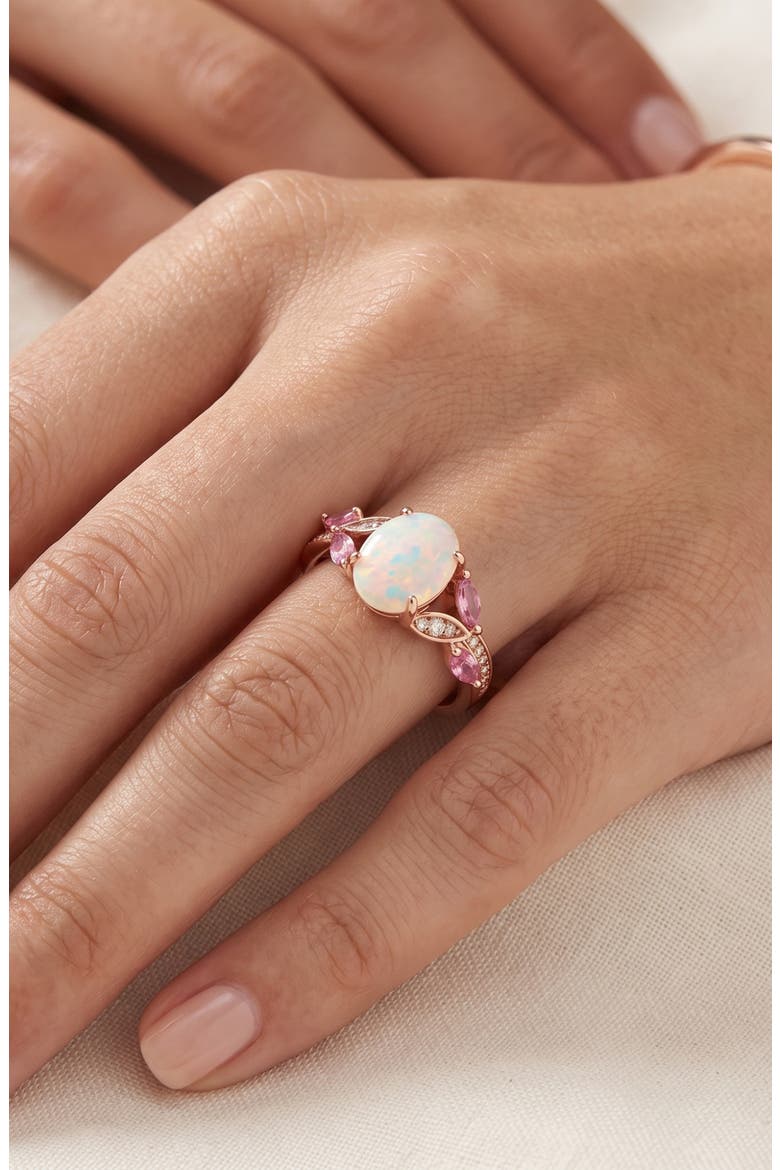 Sterling Silver Oval Cut Opal & Cubic Zirconia Statement Ring, Alternate, color, ROSE GOLD