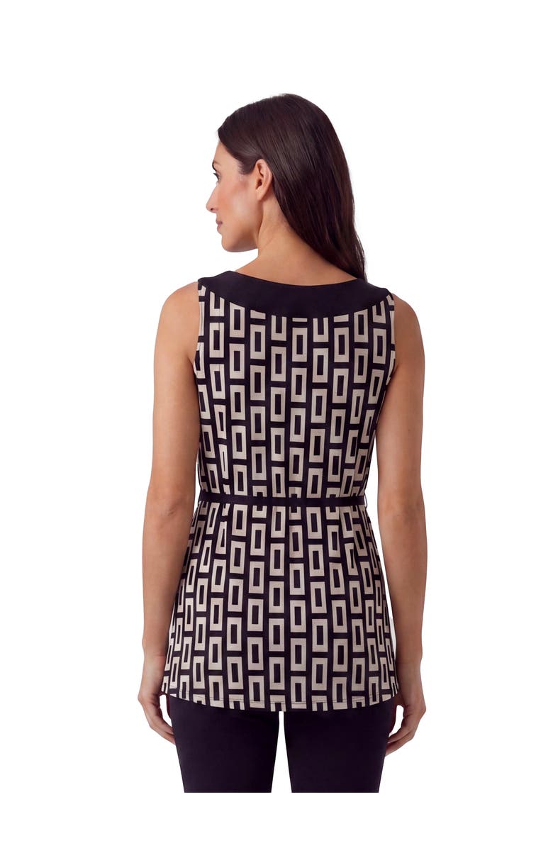 24seven Comfort Apparel Maternity Essential Geometric Print Scoop Neck Sleeveless Waist Tie Top, Alternate, color, Black Multi