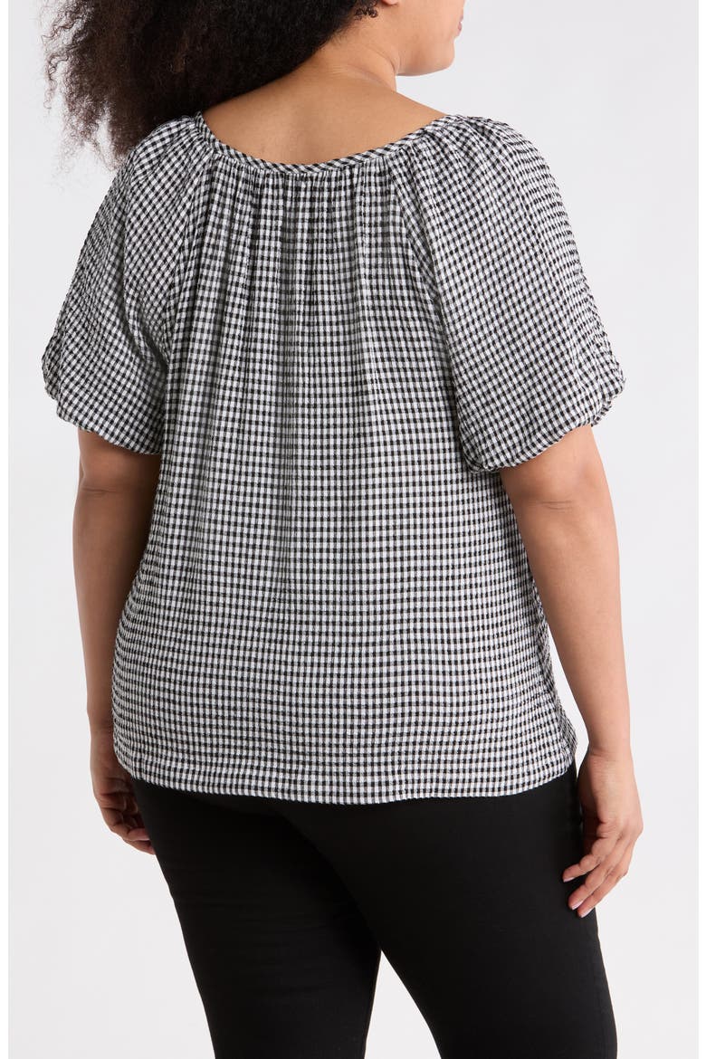 Gingham Puff Sleeve Top, Alternate, color, BLACK / WHITE