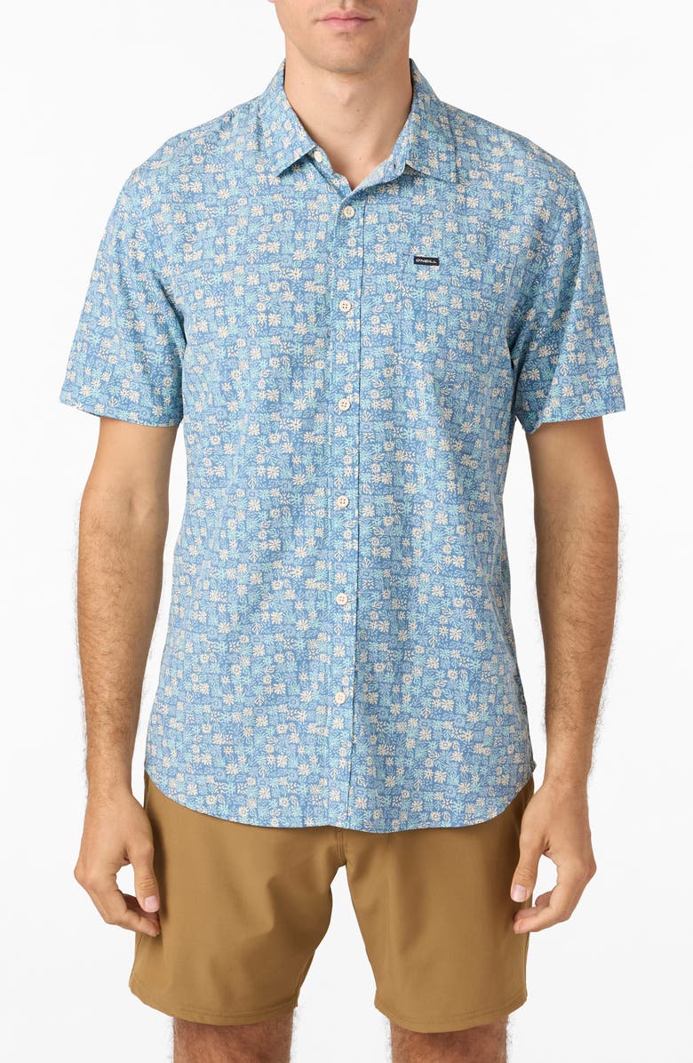 O'Neill Oasis Eco Floral Short Sleeve Button-Up Shirt, Main, color, Copen Blue