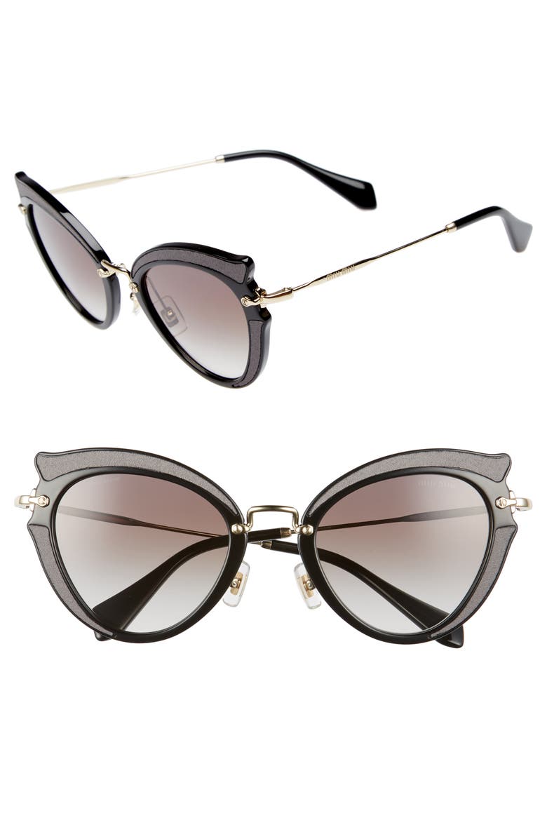 Miu Miu 52mm Pavé Gradient Cat Eye Sunglasses, Main, color, Black Gradient